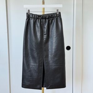 Tahari Faux Leather Black Midi Skirt